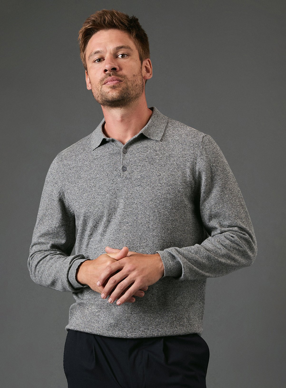 BURTON Light Grey Cotton Rich Long Sleeve Knitted Polo XL - Image 4 thumbnail